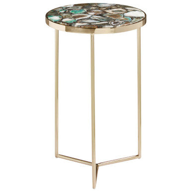 Gold & Assorted Warm Metal Frame Agate Round Side Table, Vita