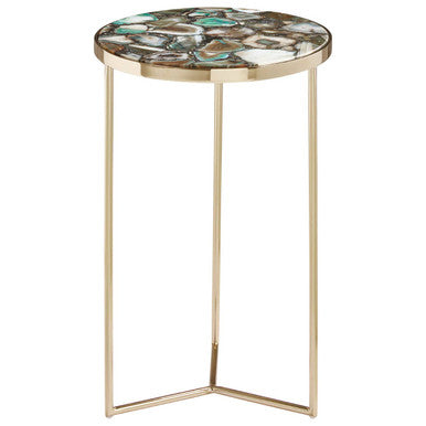 Gold & Assorted Warm Metal Frame Agate Round Side Table, Vita
