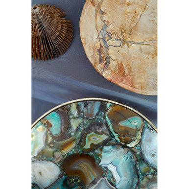 Gold & Assorted Warm Metal Frame Agate Round Side Table, Vita