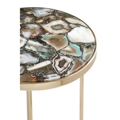 Gold & Assorted Warm Metal Frame Agate Round Side Table, Vita