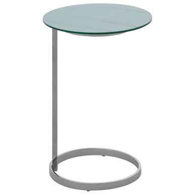 Silver Open Circular Base End Table With White Marble Top, Oria