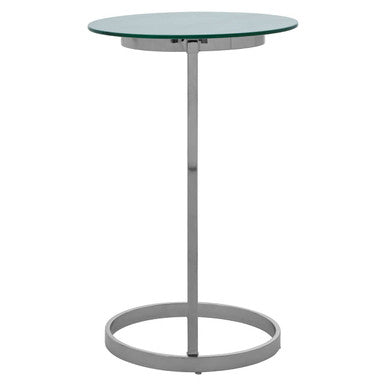 Silver Open Circular Base End Table With White Marble Top, Oria