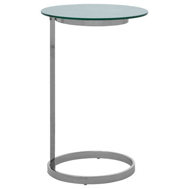 Silver Open Circular Base End Table With White Marble Top, Oria