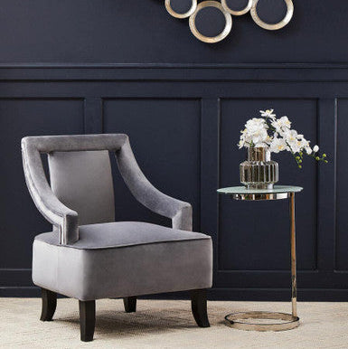 Silver Open Circular Base End Table With White Marble Top, Oria
