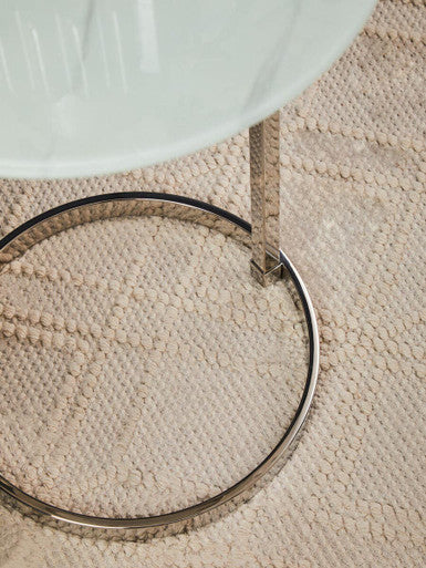 Silver Open Circular Base End Table With White Marble Top, Oria