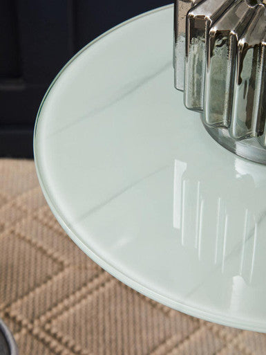 Silver Open Circular Base End Table With White Marble Top, Oria