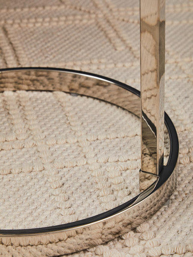 Silver Open Circular Base End Table With White Marble Top, Oria