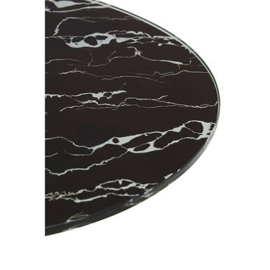 Gold Open Circular Base End Table With Black Marble Glass Top, Oria