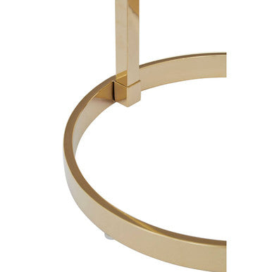Gold Open Circular Base End Table With Black Marble Glass Top, Oria