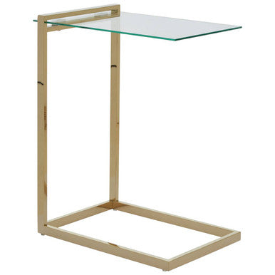 Gold Warm Metal End Table With Clear Tempered Glass Top, Oria