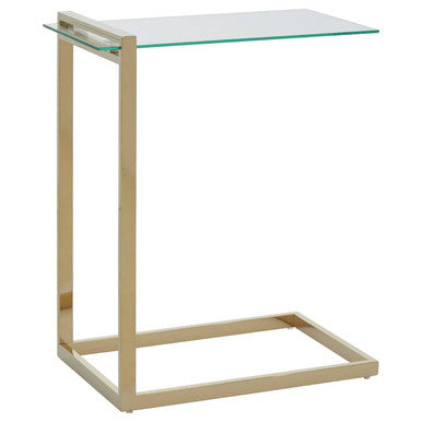Gold Warm Metal End Table With Clear Tempered Glass Top, Oria