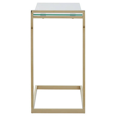 Gold Warm Metal End Table With Clear Tempered Glass Top, Oria