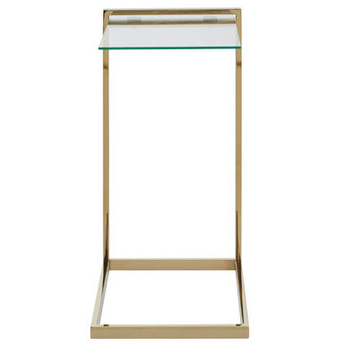 Gold Warm Metal End Table With Clear Tempered Glass Top, Oria