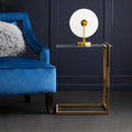 Gold Warm Metal End Table With Clear Tempered Glass Top, Oria