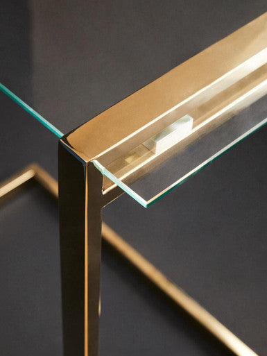 Gold Warm Metal End Table With Clear Tempered Glass Top, Oria