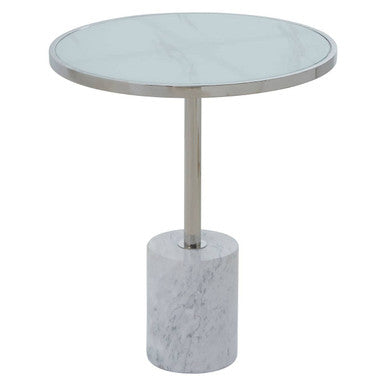Silver Frame T-Shap End Table With White Marble Top, Oria