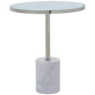 Silver Frame T-Shap End Table With White Marble Top, Oria
