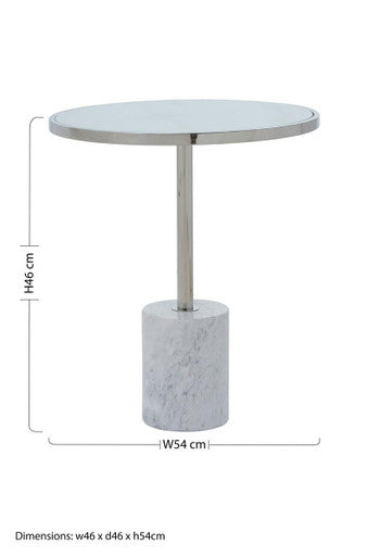 Silver Frame T-Shap End Table With White Marble Top, Oria