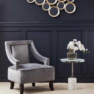 Silver Frame T-Shap End Table With White Marble Top, Oria