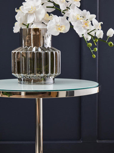 Silver Frame T-Shap End Table With White Marble Top, Oria