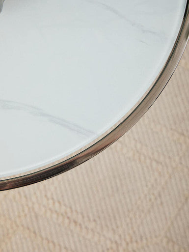 Silver Frame T-Shap End Table With White Marble Top, Oria