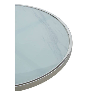 Silver Frame T-Shap End Table With White Marble Top, Oria