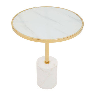 Gold Frame T-Shap End Table With White Marble Top, Oria