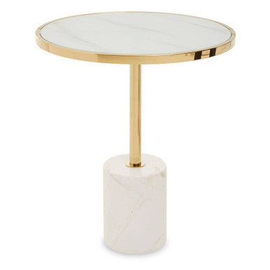 Gold Frame T-Shap End Table With White Marble Top, Oria