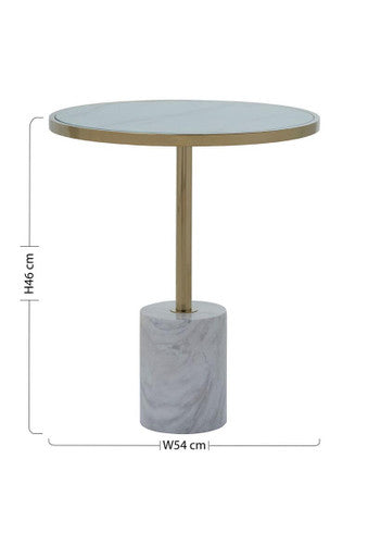 Gold Frame T-Shap End Table With White Marble Top, Oria