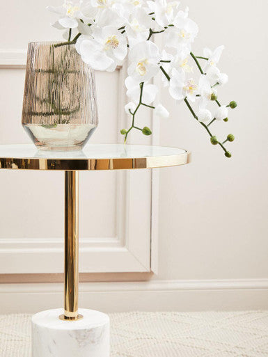 Gold Frame T-Shap End Table With White Marble Top, Oria