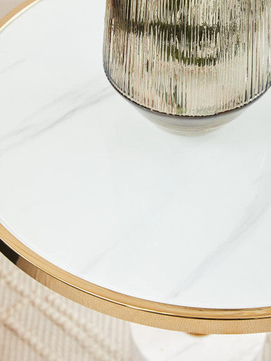 Gold Frame T-Shap End Table With White Marble Top, Oria