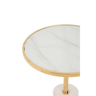 Gold Frame T-Shap End Table With White Marble Top, Oria