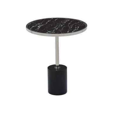 Silver Frame T-Shap End Table With Black Marble Top, Oria