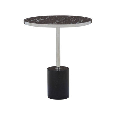 Silver Frame T-Shap End Table With Black Marble Top, Oria