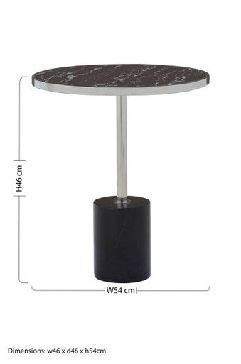 Silver Frame T-Shap End Table With Black Marble Top, Oria