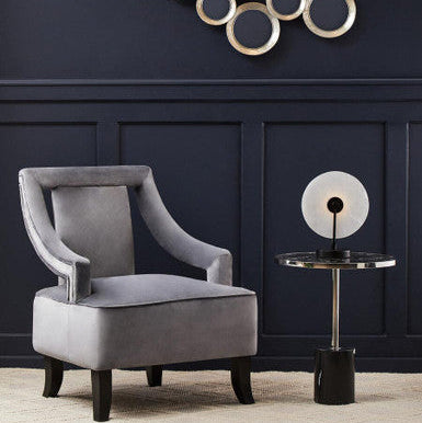 Silver Frame T-Shap End Table With Black Marble Top, Oria