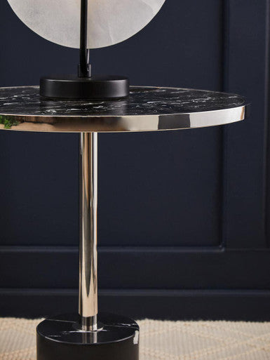 Silver Frame T-Shap End Table With Black Marble Top, Oria