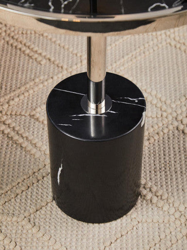 Silver Frame T-Shap End Table With Black Marble Top, Oria