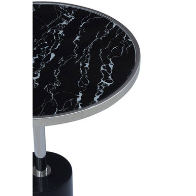 Silver Frame T-Shap End Table With Black Marble Top, Oria