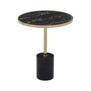 Gold Frame T-Shap End Table With Black Marble Top, Oria