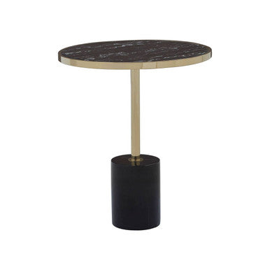 Gold Frame T-Shap End Table With Black Marble Top, Oria