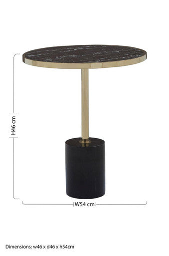 Gold Frame T-Shap End Table With Black Marble Top, Oria
