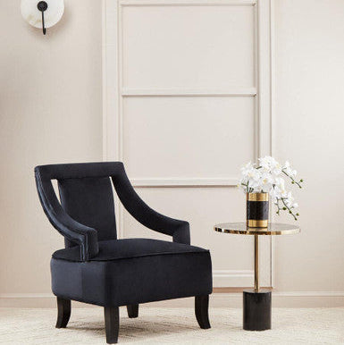 Gold Frame T-Shap End Table With Black Marble Top, Oria