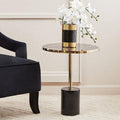 Gold Frame T-Shap End Table With Black Marble Top, Oria