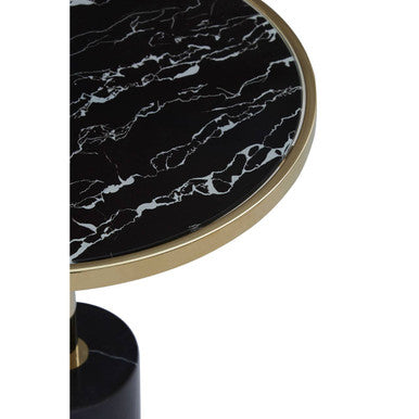 Gold Frame T-Shap End Table With Black Marble Top, Oria