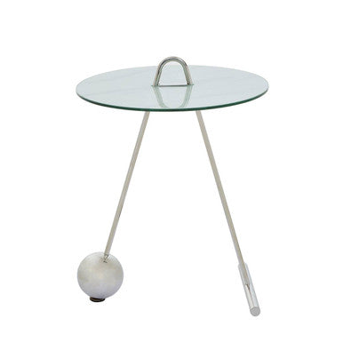 Round Clear Glass Top End Table With Silver Stainless Steel Frame & Splayed Legs, Oria