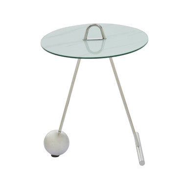 Round Clear Glass Top End Table With Silver Stainless Steel Frame & Splayed Legs, Oria