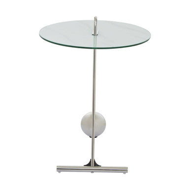 Round Clear Glass Top End Table With Silver Stainless Steel Frame & Splayed Legs, Oria