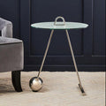 Round Clear Glass Top End Table With Silver Stainless Steel Frame & Splayed Legs, Oria