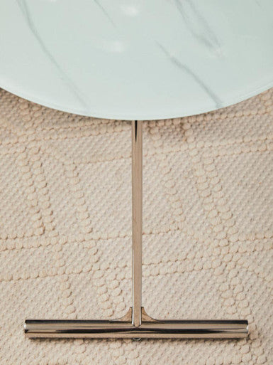 Round Clear Glass Top End Table With Silver Stainless Steel Frame & Splayed Legs, Oria